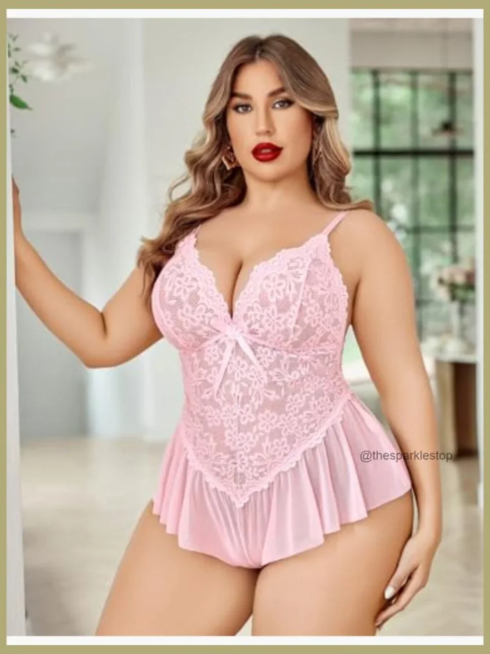 Lace Bodysuit Teddy Chemise Sleepwear with Adjustable Straps